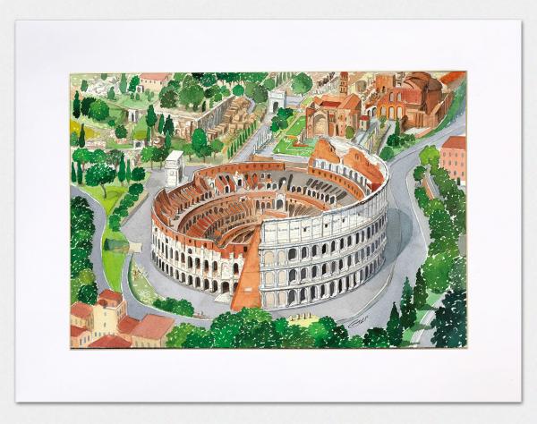 Colosseo veduta aerea - Acquerello / Watercolors - cm 35x24, frame 50x35