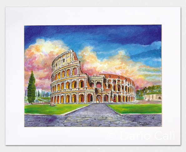 Colosseo al tramonto - Acquerelli / Watercolors - cm 32x24, frame 45x34 - € 180,00