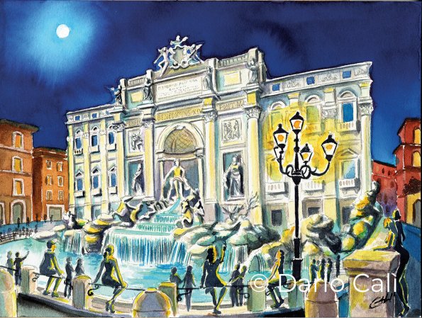 Fontana di Trevi by night - cm 27x25 - € 200