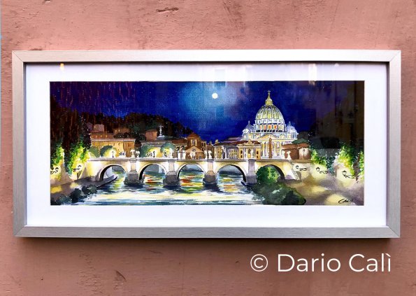 san pietro e ponte sant'angelo by night - cm 44x18 - € 250