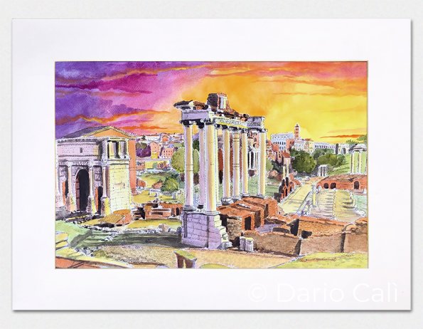 tramonto sui Fori Romani - Acquerelli / Watercolors - cm 40x27,5, frame 50x37,5 - € 200,00