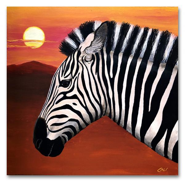 zebra al tramonto - acrilici su legno, mm 10 - cm 30x29,5 - € 80,00