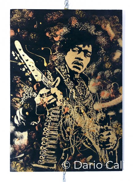 Jimi Hendrix - acrilici metallizzati su tavola - venduto