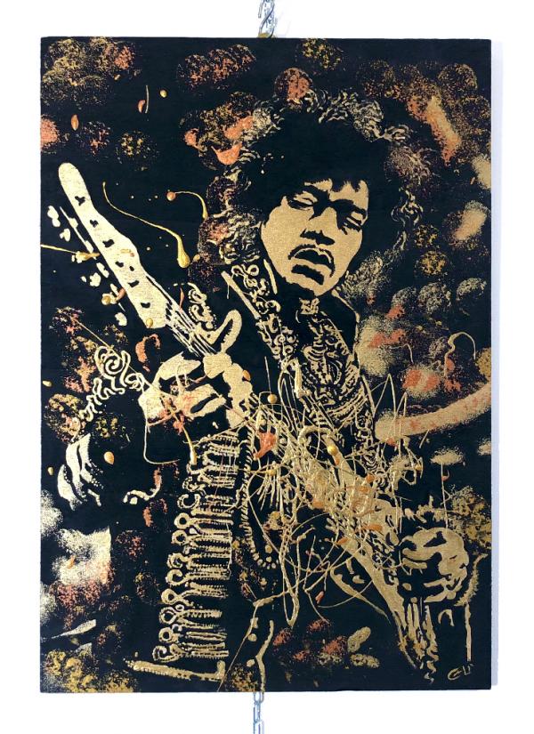 Jimi Hendrix - acrilici metallizzati su tavola - venduto