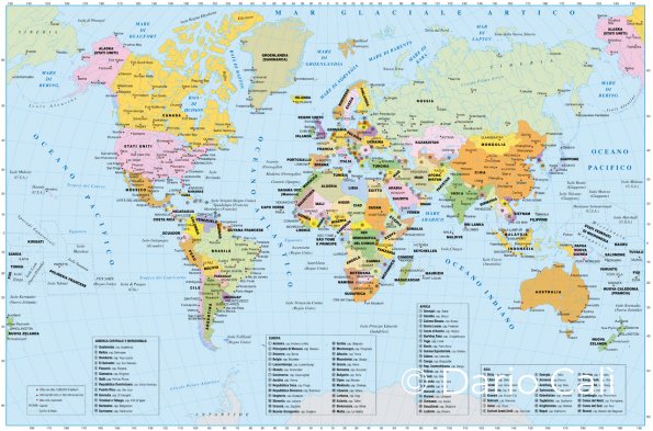 mappa del Mondo per atlante geografico - Rusconi Editore