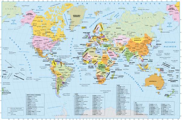 mappa del Mondo per atlante geografico - Rusconi Editore